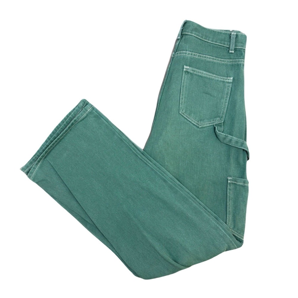 Lioness Womens High-Rise Wide Leg Baggy Cargo Green Denim Jeans XS 27x30 - Picture 10 of 16